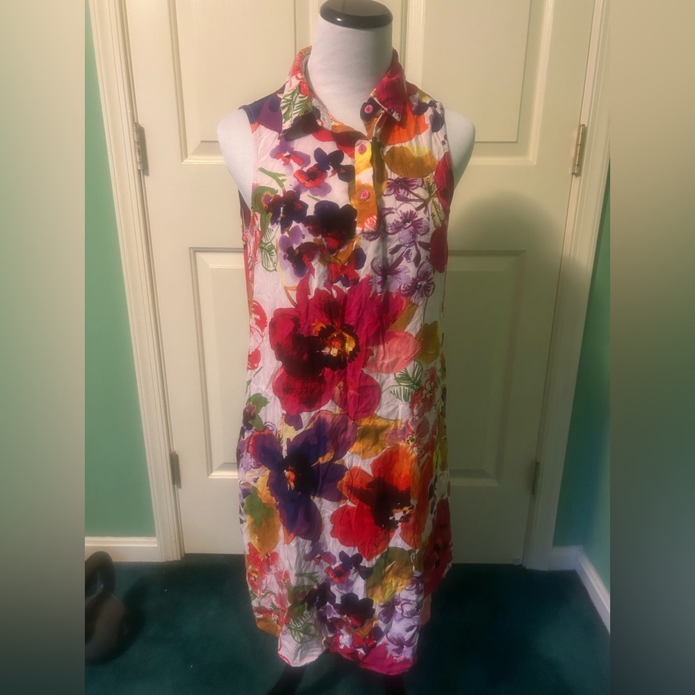 Vibrant Floral Button-Down Midi Dress